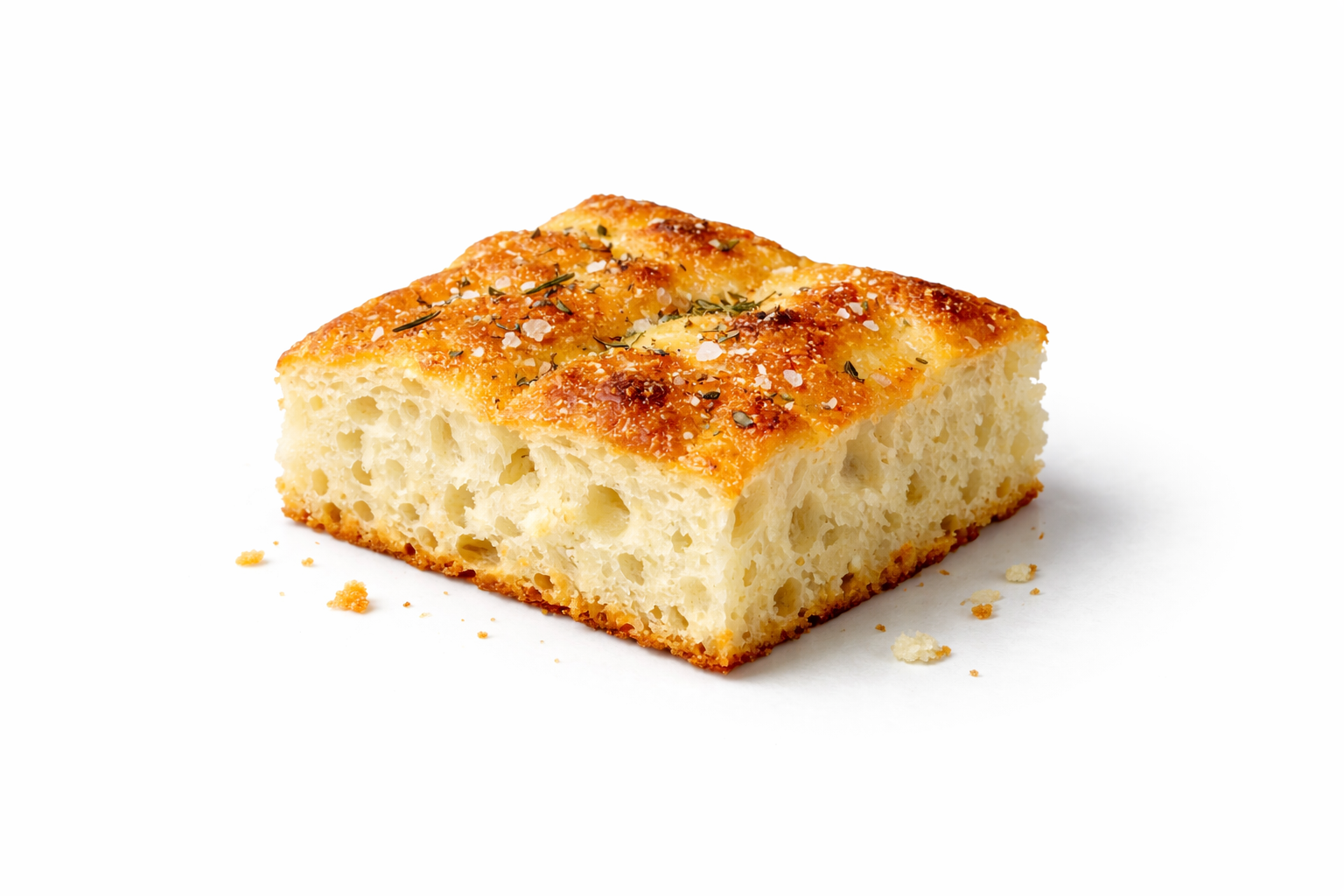 An individual loaf of rosemary focaccia bread